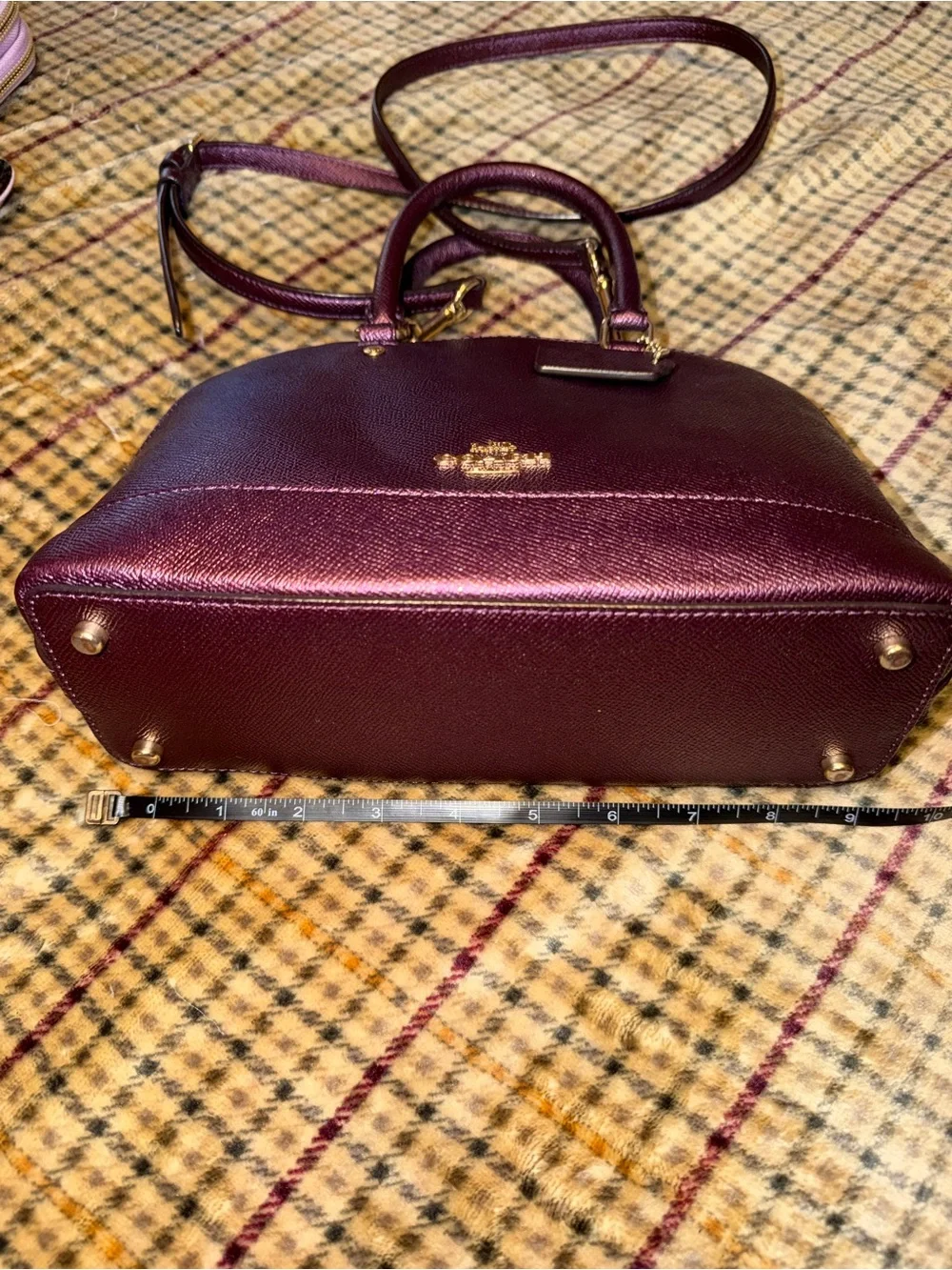 Coach Pebbled Dome Satchel in Plum with Gold Hardware